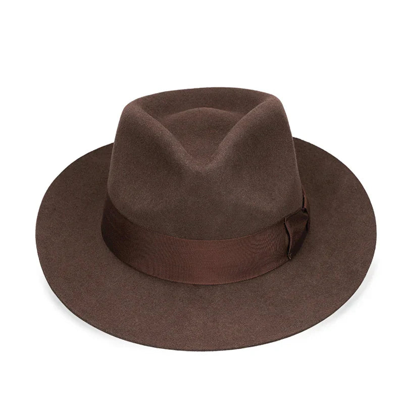 Classic Wool Fedora Hat Wide Brim Felt Ribbon Band Men's Timeless Style — Image 3