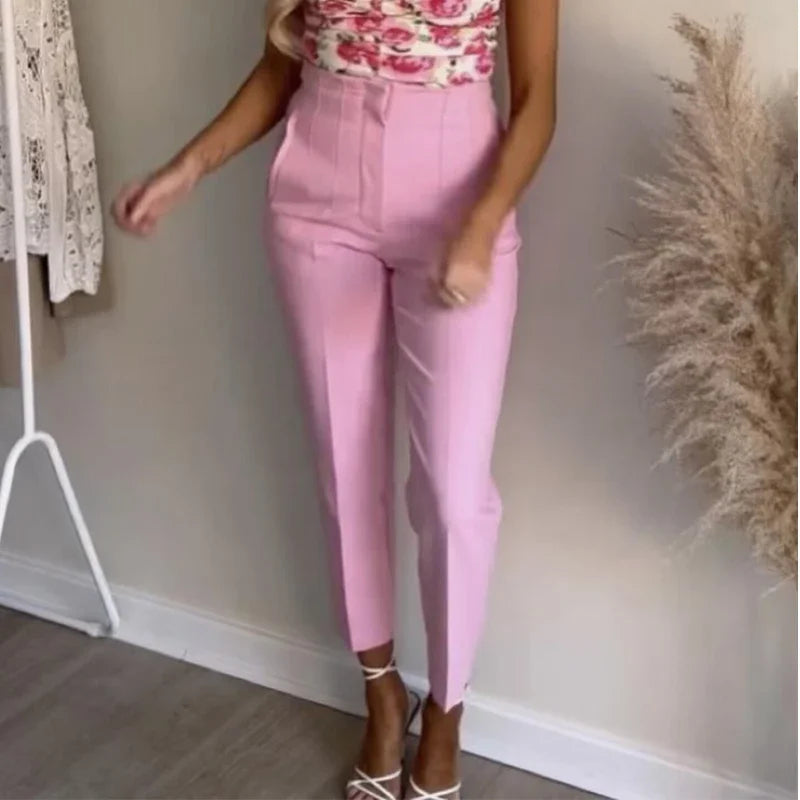 Women's High Waist Slim Fit Trousers Stretch Fabric Business Casual Pants Multiple Colors — Image 4