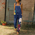 Women's Floral Denim Overalls Casual Loose Fit Adjustable Strap Jumpsuit Multicolor — Main Image