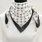 Chic Floral Pattern Scarf Silk Blend Black White Tassels Women Fashion Accessory — Image 5