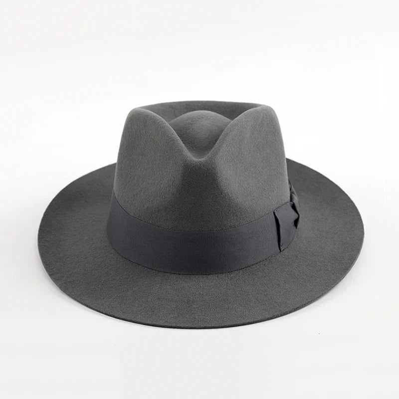Classic Wool Fedora Hat Wide Brim Felt Ribbon Band Men's Timeless Style — Image 6