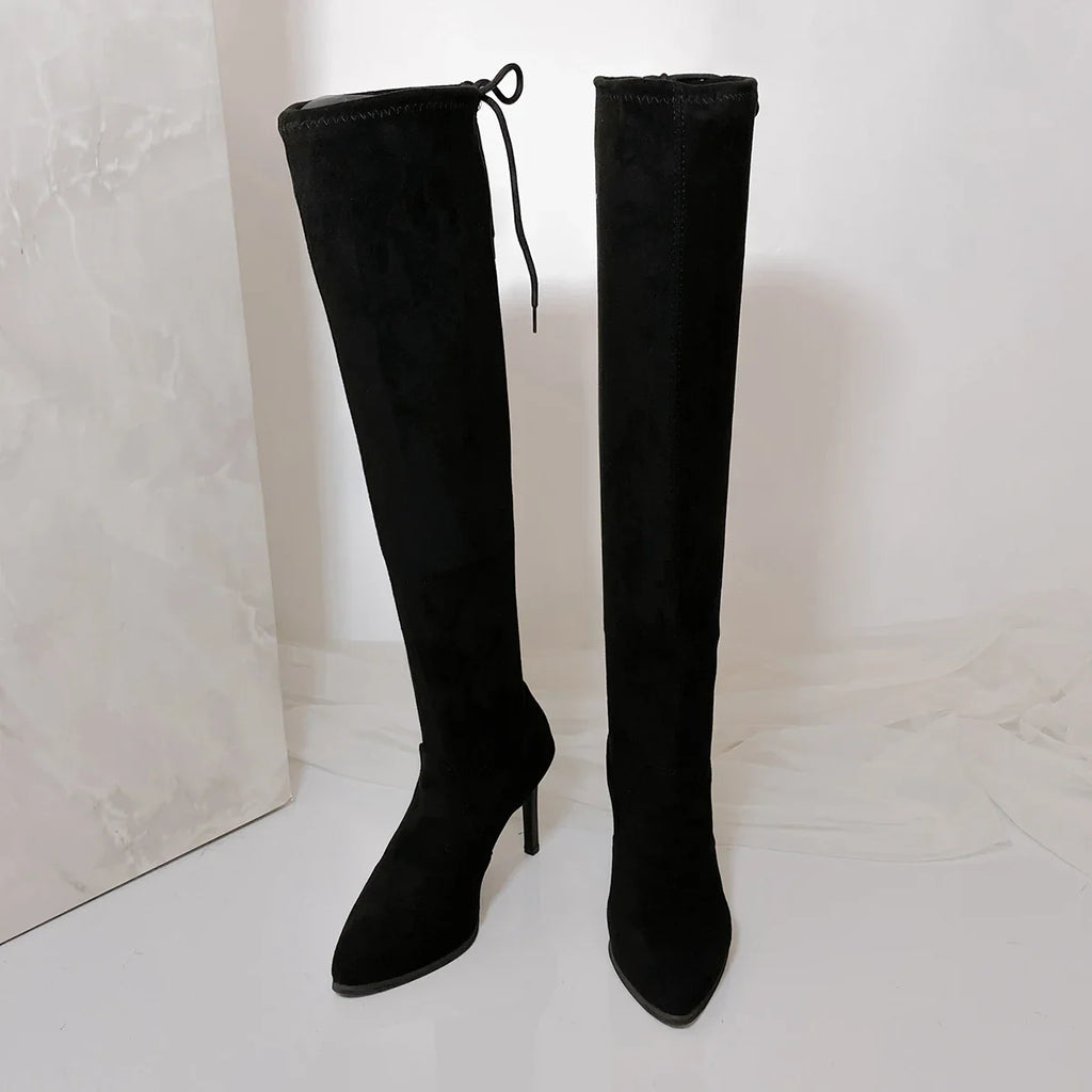 Elegant Black Suede Over-the-Knee Stiletto Boots for Women — Image 6