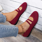Women's Knit Ballet Flats Double Strap Comfortable Slip-On Shoes Navy Red Gray Black — Image 2