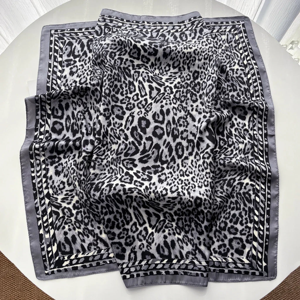 Luxury Leopard Print Satin Silk Scarf Wrap Unisex Fashion Accessory Brown Black — Image 5