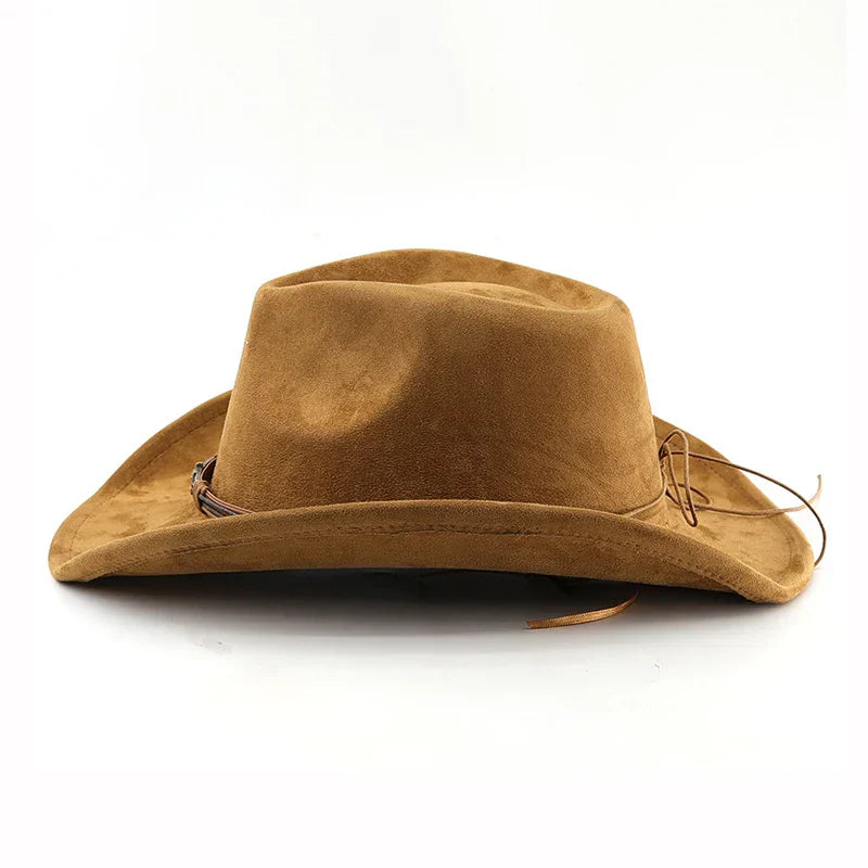 Unisex Vintage Western Cowboy Hat Faux Suede Leather Band Brown Black — Image 5
