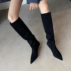 Elegant Women's Suede Knee-High Boots Kitten Heel Grey Black Brown — Image 3