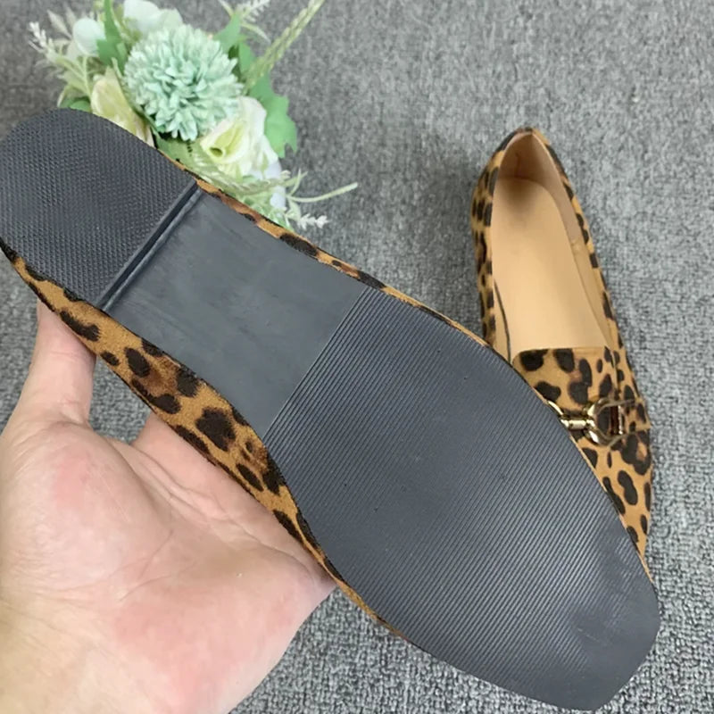 Leopard Print Women's Loafers Faux Suede Slip-On Flat Shoes — Image 3