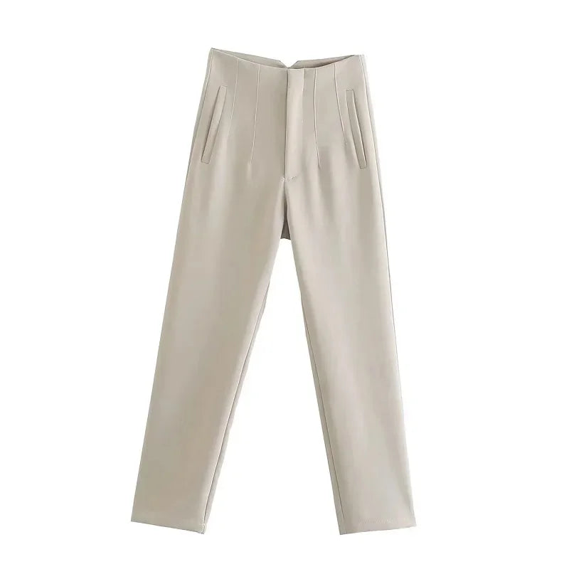 Women's High Waist Slim Fit Trousers Stretch Fabric Business Casual Pants Multiple Colors — Image 16