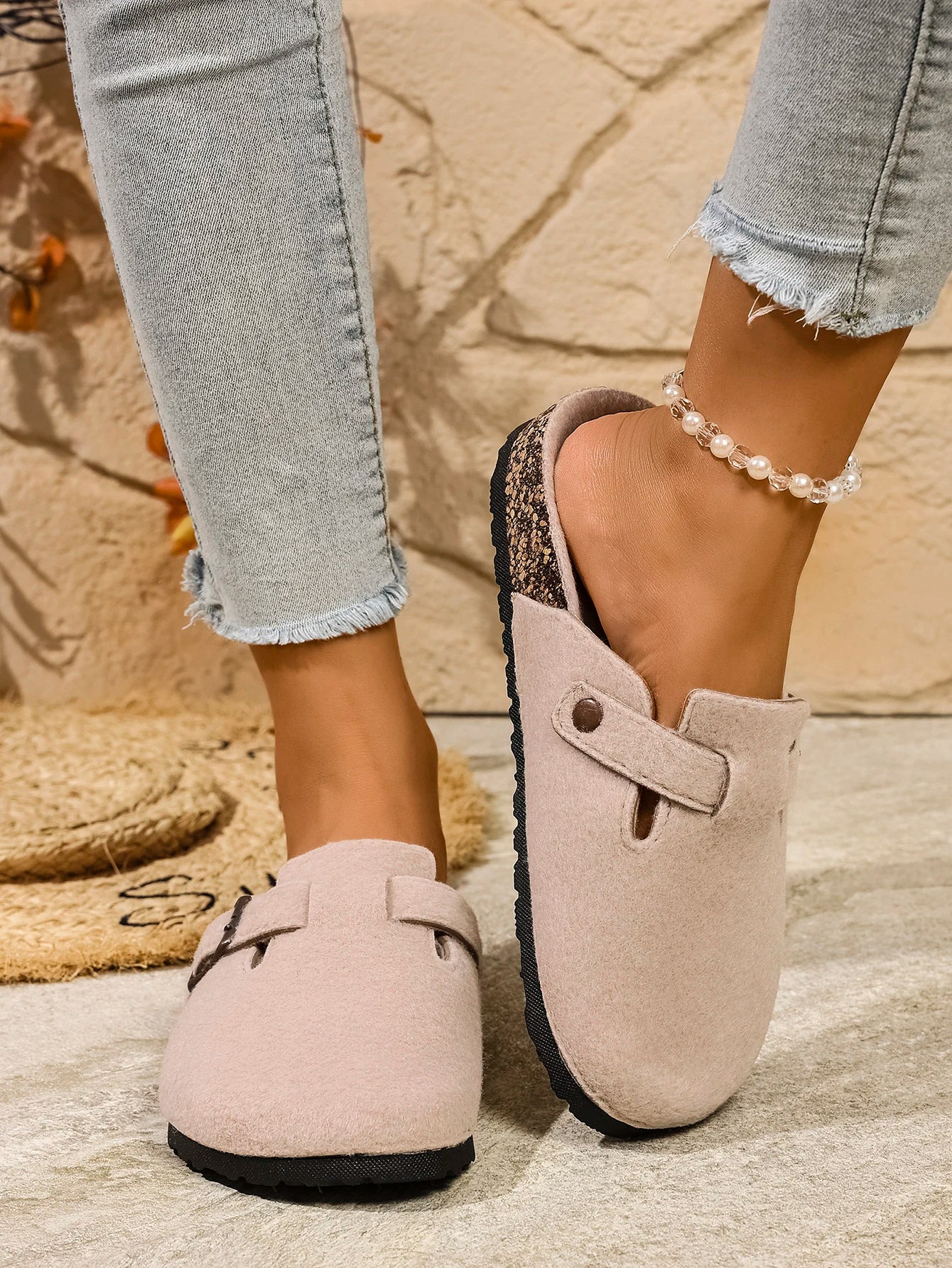 Cozy Woolen Slip-On Mules Cork Sole Brown Black Beige Unisex Comfortable — Image 5