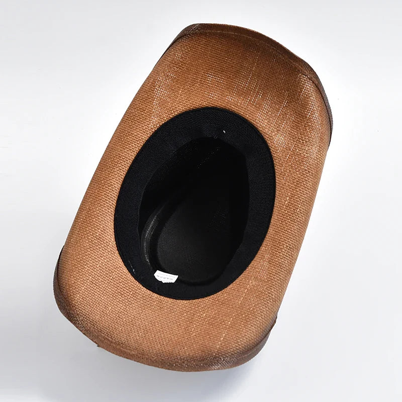 Western Cowboy Hat Brown Straw Decorative Band Unisex Adult 56-58cm — Image 5