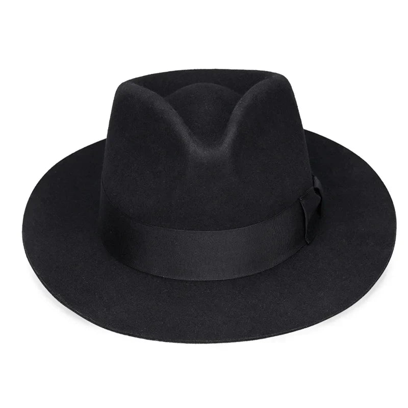 Classic Wool Fedora Hat Wide Brim Felt Ribbon Band Men's Timeless Style — Image 5