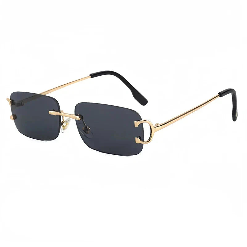Brand Rimless Rectangular Sunglasses Gold Metal Frame UV Protection Men Stylish Eyewear — Image 7