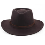 Classic Wool Fedora Hat Men's Wide Brim Felt with Leather Band Black Brown Medium — Image 4