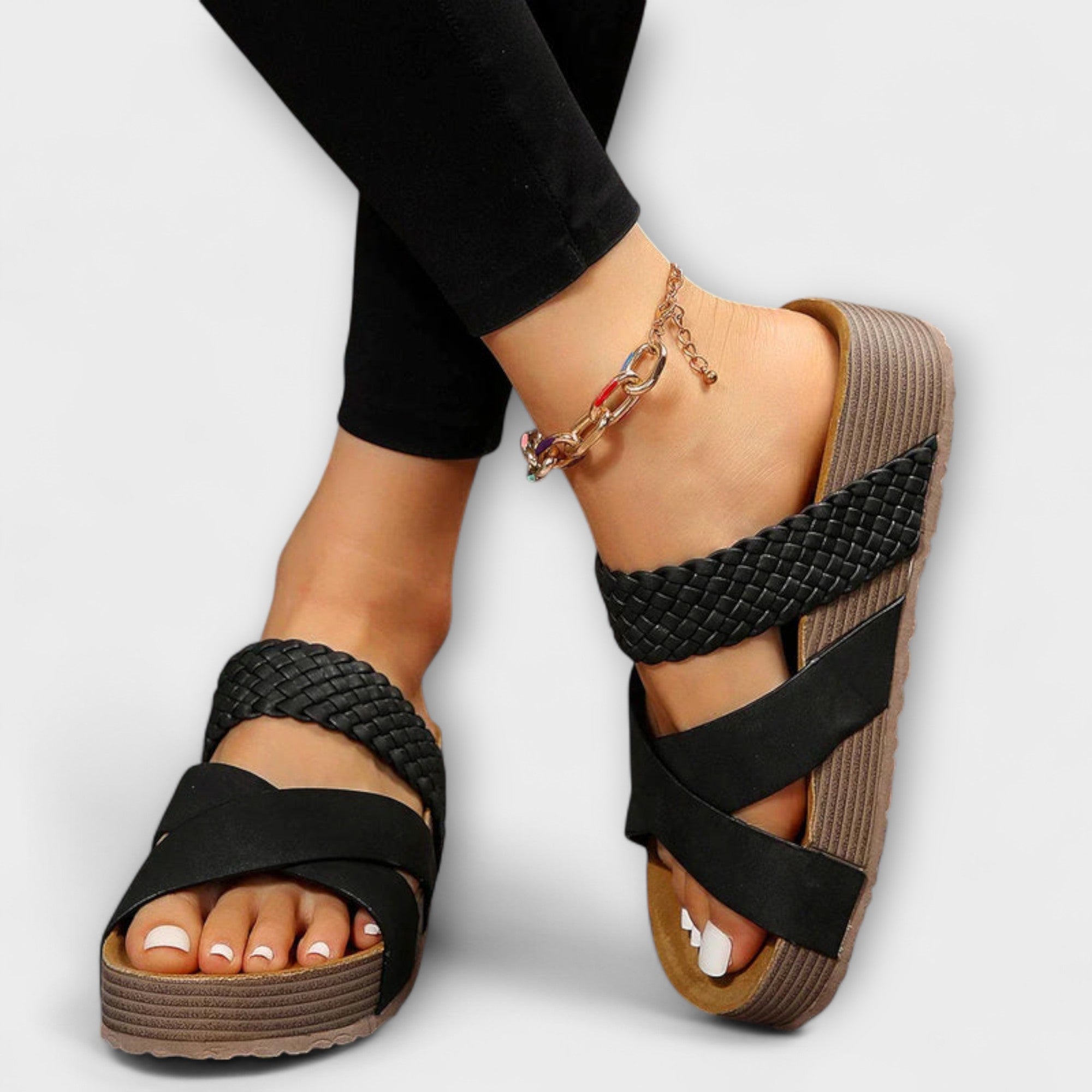 Women's Woven Strap Platform Sandals Comfortable Slip-On Summer Footwear Cushioned Sole — Main Image