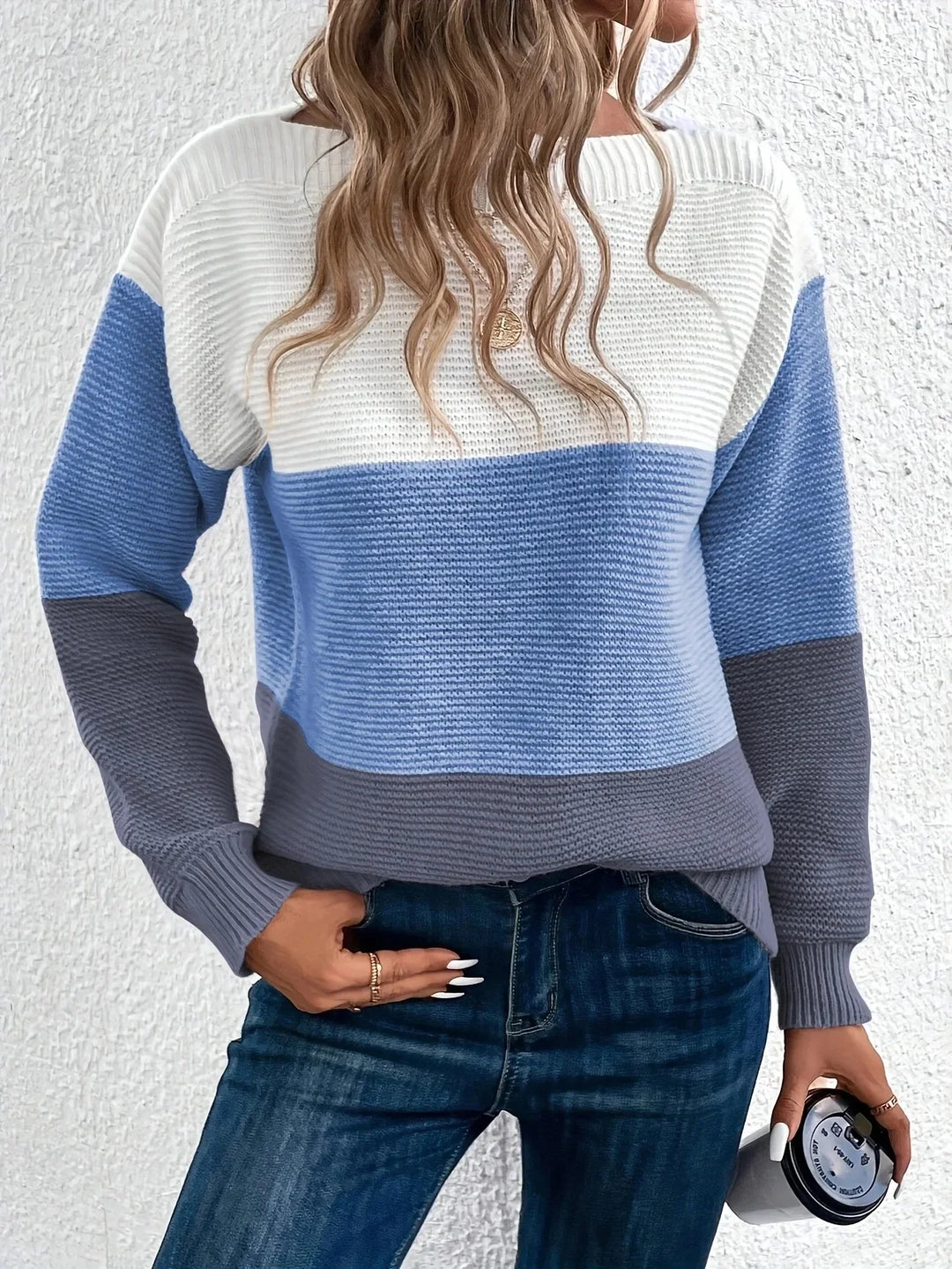 Brand Women's Color Block Knit Sweater Soft Cozy Pullover Long Sleeves Crew Neck Casual — Image 4