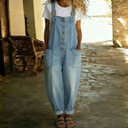 Women's Denim Overalls Casual Lightweight Cotton Blend Adjustable Straps Pockets Jumpsuit — Image 2