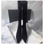 Elegant Women's Suede Knee-High Stiletto Boots Brown Black Pointed Toe High Heel — Image 4