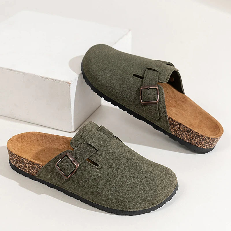 Men's Suede Slip-On Clogs Cork Sole Adjustable Buckle Comfort Footwear — Image 6