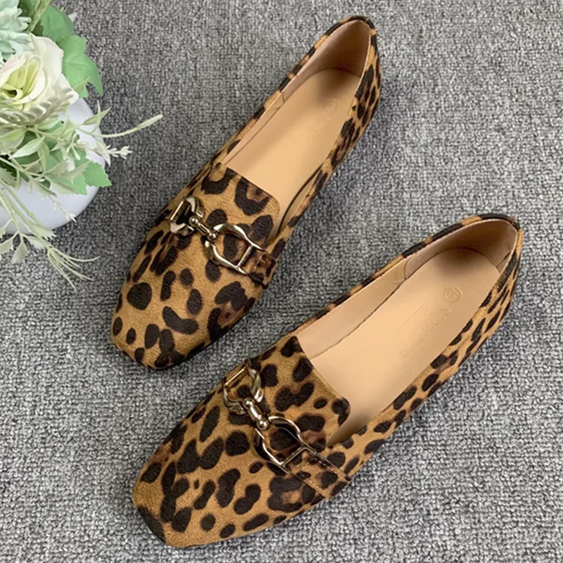 Leopard Print Women's Loafers Faux Suede Slip-On Flat Shoes — Image 2