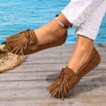 Women's Suede Fringe Loafers Brown Moccasins Slip-On Casual Shoes — Main Image