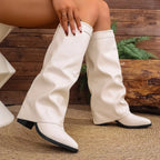 Stylish Women's Knee-High Faux Leather Boots Black White Comfortable Fashion Footwear — Image 4