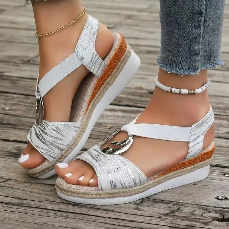 Women's Wedge Sandals - Espadrille with Metallic Accent in Multiple Colors — Image 12