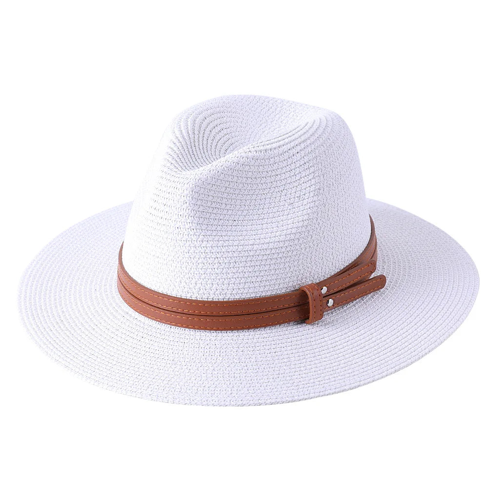 Men's Straw Fedora Hat with Brown Leather Band Lightweight Sun Protection — Image 7