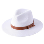 Men's Straw Fedora Hat with Brown Leather Band Lightweight Sun Protection — Image 7