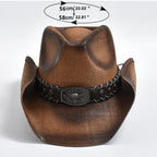 Western Cowboy Hat Brown Straw Decorative Band Unisex Adult 56-58cm — Image 6