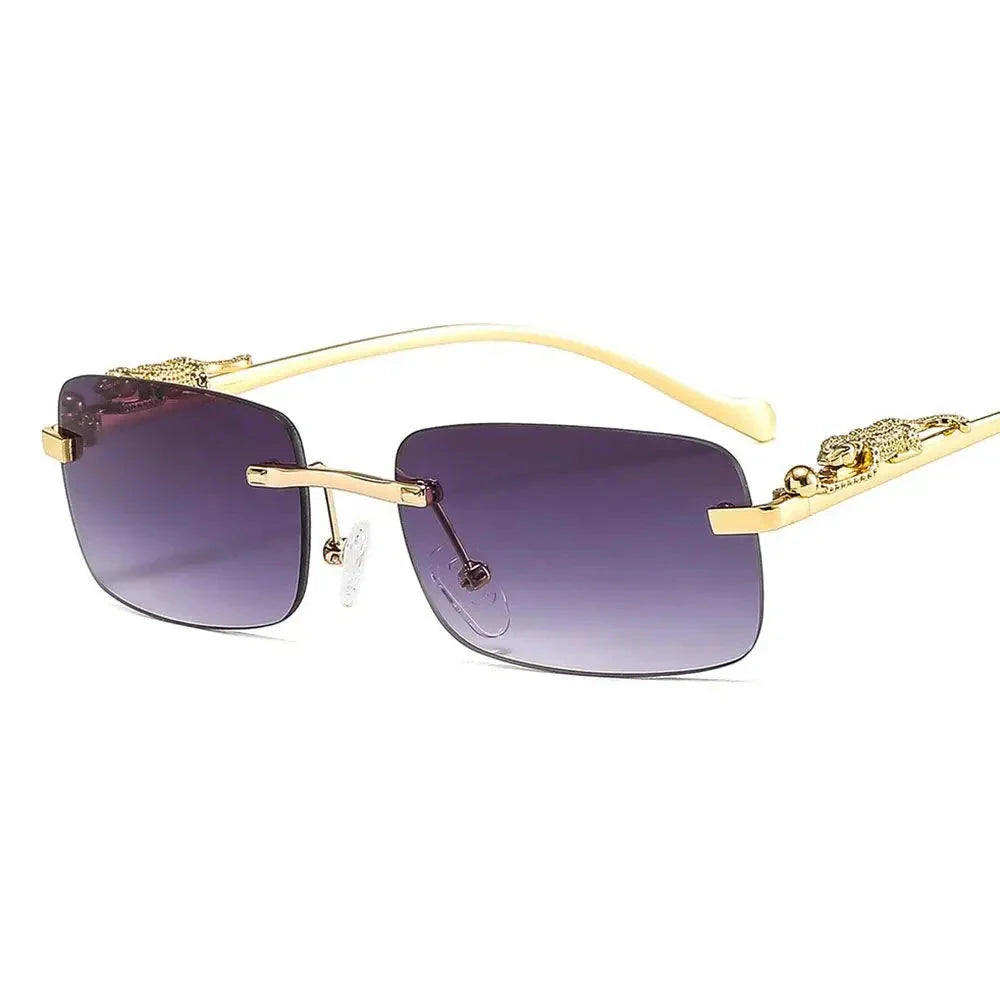 Luxury Rimless Gold-Plated Eyeglasses Rectangular Frame Decorative Accents Unisex — Image 7