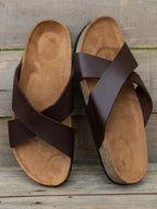 Men's Leather Cross Strap Sandals Cork Sole Brown Black Tan Comfortable Summer Footwear — Image 2
