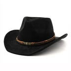 Unisex Vintage Western Cowboy Hat Faux Suede Leather Band Brown Black — Image 2