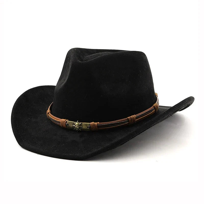 Unisex Vintage Western Cowboy Hat Faux Suede Leather Band Brown Black — Image 2