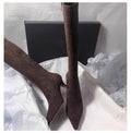 Elegant Women's Suede Knee-High Stiletto Boots Brown Black Pointed Toe High Heel — Image 6