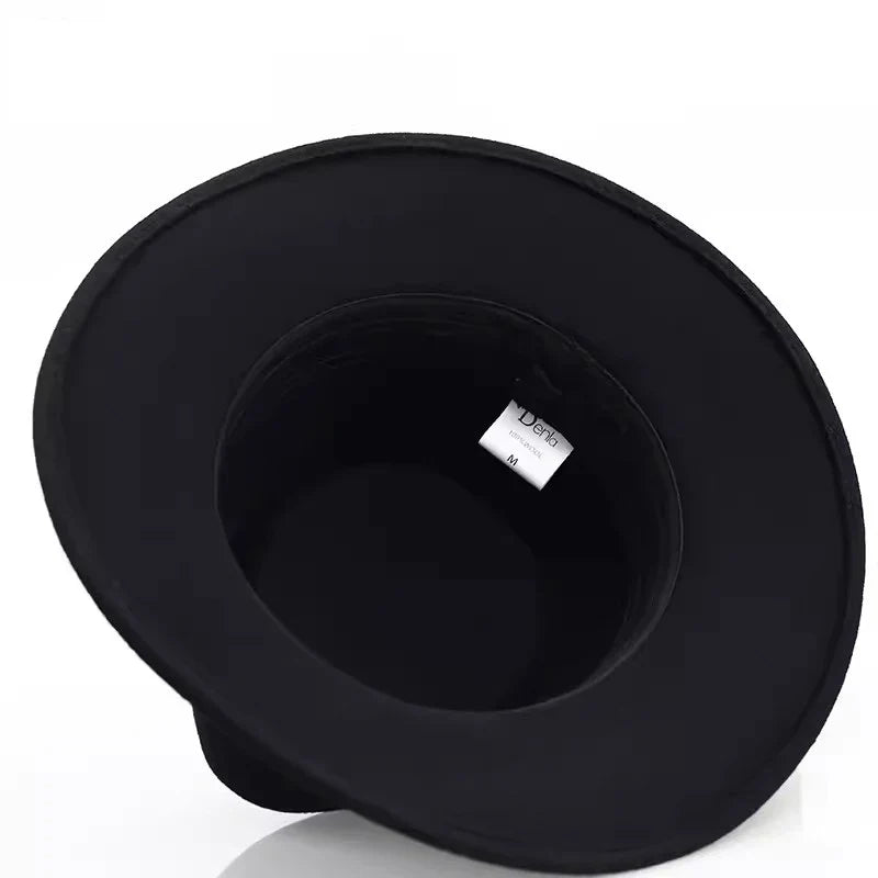 Classic Wool Fedora Hat Men's Wide Brim Felt with Leather Band Black Brown Medium — Image 8
