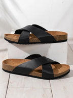 Men's Leather Cross Strap Sandals Cork Sole Brown Black Tan Comfortable Summer Footwear — Image 3