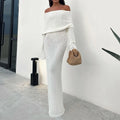 Chic Off-Shoulder Maxi Dress Women Elegant Long Sleeve Evening Gown White Sequin — Main Image