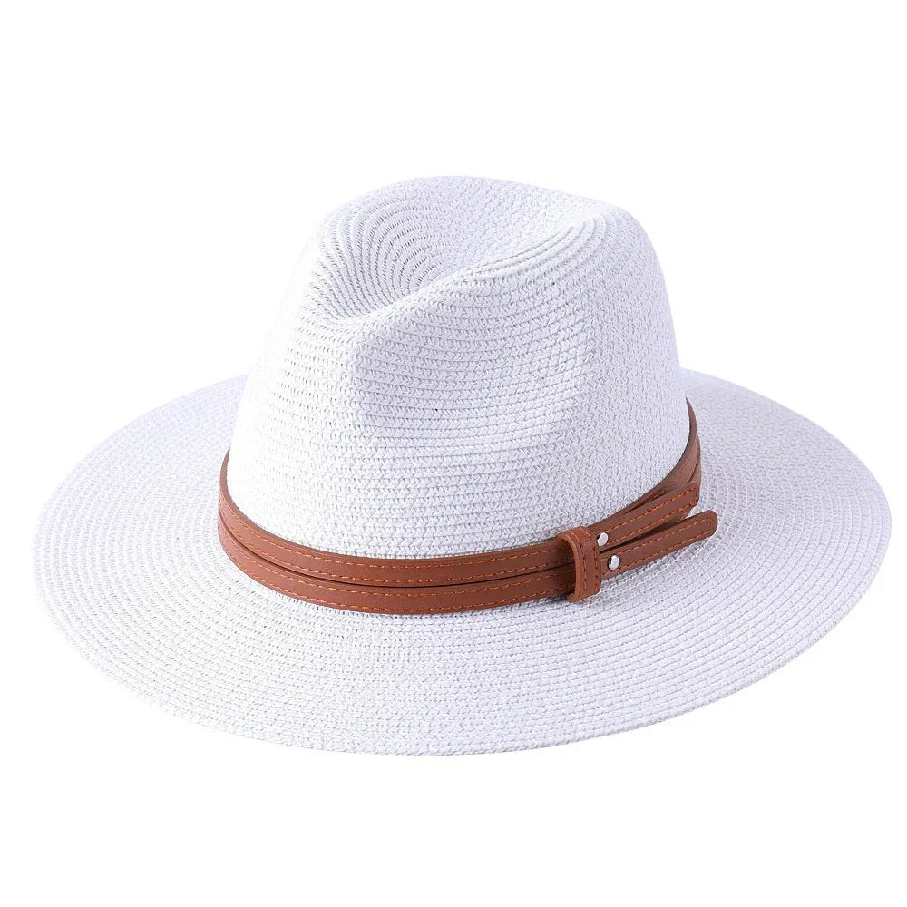 Men's Straw Fedora Hat with Brown Leather Band Lightweight Sun Protection — Image 4