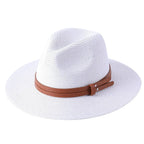 Men's Straw Fedora Hat with Brown Leather Band Lightweight Sun Protection — Image 4