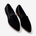 Women's Suede Loafers Pointed Toe Slip-On Flats Cushioned Insole Black — Main Image