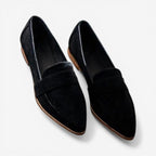Women's Suede Loafers Pointed Toe Slip-On Flats Cushioned Insole Black — Main Image