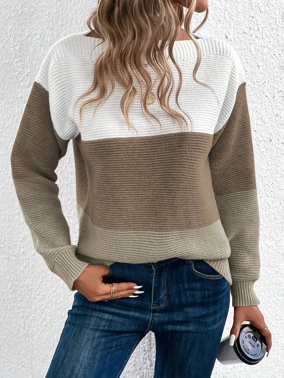 Brand Women's Color Block Knit Sweater Soft Cozy Pullover Long Sleeves Crew Neck Casual — Image 6
