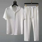 Men's Polo Shirt and Pants Set Cotton Blend Casual Lounge Wear White — Image 3