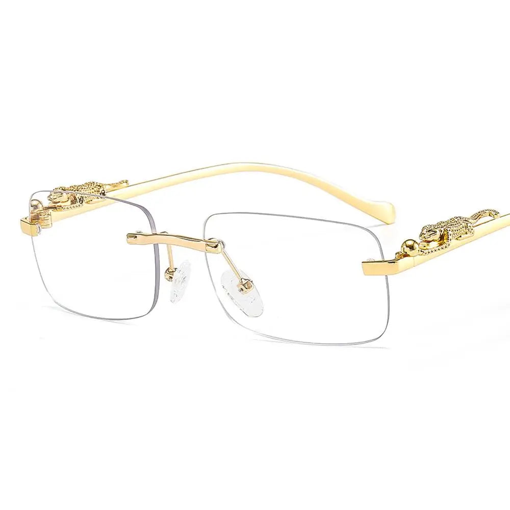 Luxury Rimless Gold-Plated Eyeglasses Rectangular Frame Decorative Accents Unisex — Image 3