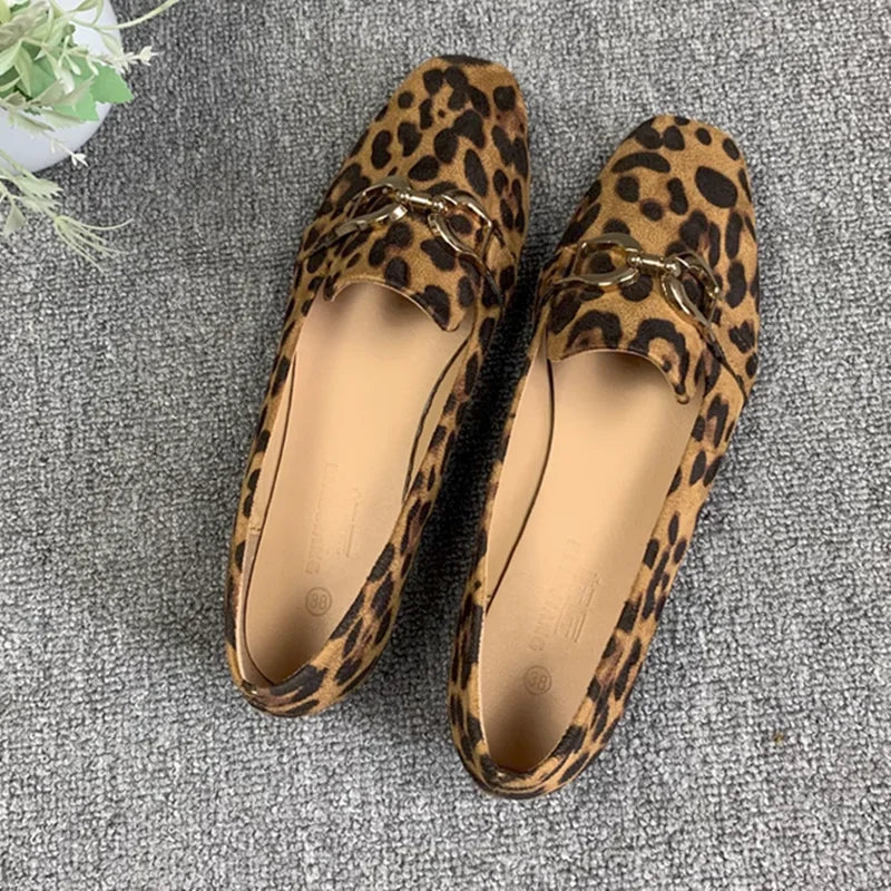 Leopard Print Women's Loafers Faux Suede Slip-On Flat Shoes — Image 6