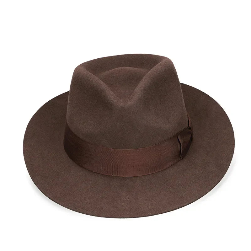 Classic Wool Fedora Hat Wide Brim Felt Ribbon Band Men's Timeless Style — Image 9