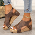 Women's Wedge Sandals with Cork Sole in Brown, Black, Beige, Blue - Stylish and Comfortable — Main Image