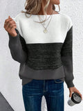 Brand Women's Color Block Knit Sweater Soft Cozy Pullover Long Sleeves Crew Neck Casual — Main Image