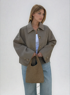 Women's Oversized Wool Blend Jacket Brown Button-Up Casual Outerwear — Main Image