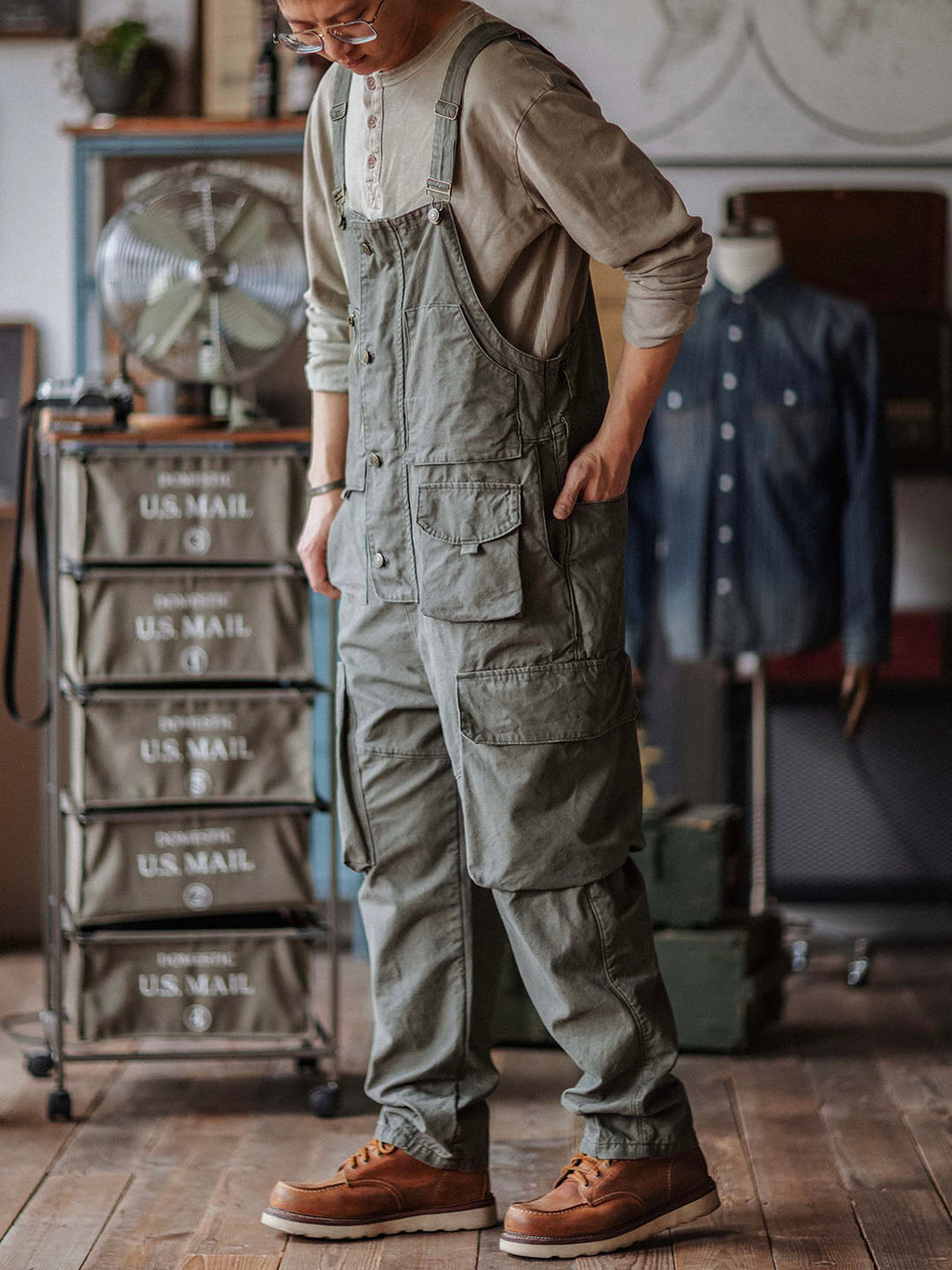 Sleek Men's Overalls | Durable Cotton Canvas, 10 Pockets 8